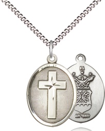 [0883SS1/18S] Sterling Silver Cross Air Force Pendant on a 18 inch Light Rhodium Light Curb chain