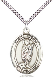 [7223SS/24SS] Sterling Silver Saint Victor of Marseilles Pendant on a 24 inch Sterling Silver Heavy Curb chain