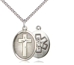 [0883SS10/18S] Sterling Silver Cross EMT Pendant on a 18 inch Light Rhodium Light Curb chain