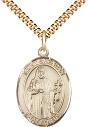 [7018GF/24G] 14kt Gold Filled Saint Brendan the Navigator Pendant on a 24 inch Gold Plate Heavy Curb chain