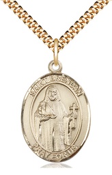 [7018GF/24G] 14kt Gold Filled Saint Brendan the Navigator Pendant on a 24 inch Gold Plate Heavy Curb chain