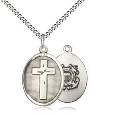 [0883SS3/18S] Sterling Silver Cross Coast Guard Pendant on a 18 inch Light Rhodium Light Curb chain