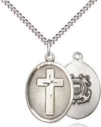 [0883SS3/18S] Sterling Silver Cross Coast Guard Pendant on a 18 inch Light Rhodium Light Curb chain