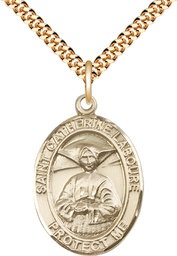 [7021GF/24G] 14kt Gold Filled Saint Catherine Laboure Pendant on a 24 inch Gold Plate Heavy Curb chain