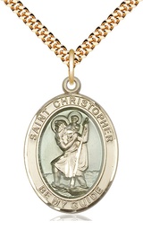 [7022EGF/24G] 14kt Gold Filled Saint Christopher w/Epoxy Pendant on a 24 inch Gold Plate Heavy Curb chain