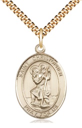 [7022GF/24G] 14kt Gold Filled Saint Christopher Pendant on a 24 inch Gold Plate Heavy Curb chain