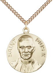 [0884GF/24GF] 14kt Gold Filled Pope Pius X Pendant on a 24 inch Gold Filled Heavy Curb chain