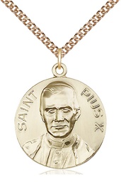 [0884GF/24GF] 14kt Gold Filled Pope Pius X Pendant on a 24 inch Gold Filled Heavy Curb chain
