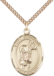 [7228GF/24GF] 14kt Gold Filled Saint Stephanie Pendant on a 24 inch Gold Filled Heavy Curb chain