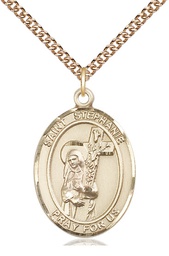 [7228GF/24GF] 14kt Gold Filled Saint Stephanie Pendant on a 24 inch Gold Filled Heavy Curb chain