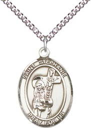 [7228SS/24SS] Sterling Silver Saint Stephanie Pendant on a 24 inch Sterling Silver Heavy Curb chain