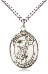 [7228SS/24SS] Sterling Silver Saint Stephanie Pendant on a 24 inch Sterling Silver Heavy Curb chain