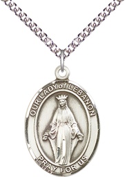 [7229SS/24SS] Sterling Silver Our Lady of Lebanon Pendant on a 24 inch Sterling Silver Heavy Curb chain