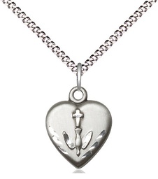 [0891SS/18S] Sterling Silver Heart / Confirmation Pendant on a 18 inch Light Rhodium Light Curb chain