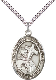[7233SS/24SS] Sterling Silver Saint Bernard of Clairvaux Pendant on a 24 inch Sterling Silver Heavy Curb chain