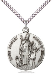 [0893SS/24SS] Sterling Silver Saint Hubert of Liege Pendant on a 24 inch Sterling Silver Heavy Curb chain