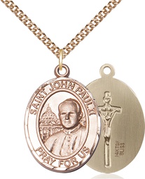 [7234GF/24GF] 14kt Gold Filled Saint John Paul II Pendant on a 24 inch Gold Filled Heavy Curb chain
