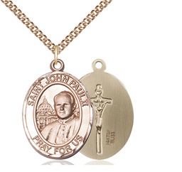 [7234GF/24GF] 14kt Gold Filled Saint John Paul II Pendant on a 24 inch Gold Filled Heavy Curb chain