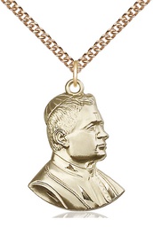 [0897GF/24GF] 14kt Gold Filled Saint Pius X Pendant on a 24 inch Gold Filled Heavy Curb chain