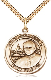 [7234RDGF/24G] 14kt Gold Filled Saint John Paul II Pendant on a 24 inch Gold Plate Heavy Curb chain