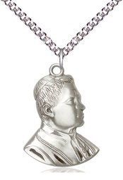 [0897SS/24SS] Sterling Silver Saint Pius X Pendant on a 24 inch Sterling Silver Heavy Curb chain