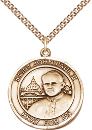 [7234RDGF/24GF] 14kt Gold Filled Saint John Paul II Pendant on a 24 inch Gold Filled Heavy Curb chain