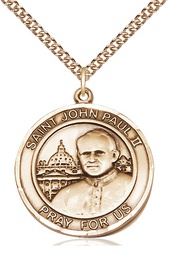 [7234RDGF/24GF] 14kt Gold Filled Saint John Paul II Pendant on a 24 inch Gold Filled Heavy Curb chain