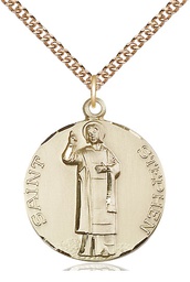 [0914GF/24GF] 14kt Gold Filled Saint Stephen Pendant on a 24 inch Gold Filled Heavy Curb chain