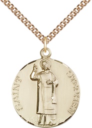 [0914GF/24GF] 14kt Gold Filled Saint Stephen Pendant on a 24 inch Gold Filled Heavy Curb chain