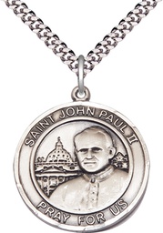 [7234RDSS/24S] Sterling Silver Saint John Paul II Pendant on a 24 inch Light Rhodium Heavy Curb chain
