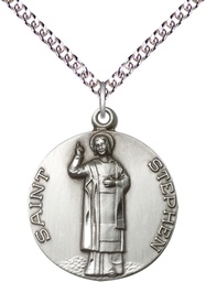 [0914SS/24SS] Sterling Silver Saint Stephen Pendant on a 24 inch Sterling Silver Heavy Curb chain