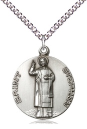[0914SS/24SS] Sterling Silver Saint Stephen Pendant on a 24 inch Sterling Silver Heavy Curb chain