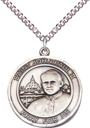 [7234RDSS/24SS] Sterling Silver Saint John Paul II Pendant on a 24 inch Sterling Silver Heavy Curb chain