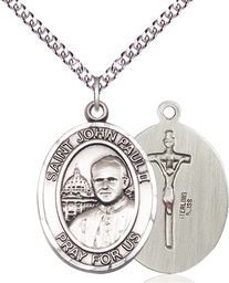 [7234SS/24SS] Sterling Silver Saint John Paul II Pendant on a 24 inch Sterling Silver Heavy Curb chain