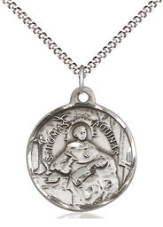 [0956SS/18S] Sterling Silver Saint Thomas Aquinas Pendant on a 18 inch Light Rhodium Light Curb chain