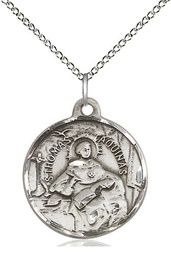 [0956SS/18SS] Sterling Silver Saint Thomas Aquinas Pendant on a 18 inch Sterling Silver Light Curb chain