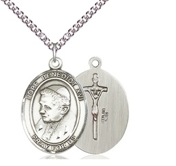 [7235SS/24SS] Sterling Silver Pope Benedict XVI Pendant on a 24 inch Sterling Silver Heavy Curb chain