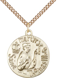[0957GF/24GF] 14kt Gold Filled Saint Thomas More Pendant on a 24 inch Gold Filled Heavy Curb chain