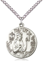 [0957SS/24SS] Sterling Silver Saint Thomas More Pendant on a 24 inch Sterling Silver Heavy Curb chain