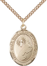 [7237GF/24GF] 14kt Gold Filled Footprints Cross Pendant on a 24 inch Gold Filled Heavy Curb chain