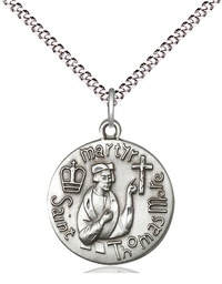 [0958SS/18S] Sterling Silver Saint Thomas More Pendant on a 18 inch Light Rhodium Light Curb chain