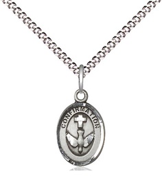 [0973SS/18S] Sterling Silver Confirmation Pendant on a 18 inch Light Rhodium Light Curb chain