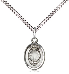[0974SS/18S] Sterling Silver Baptism Pendant on a 18 inch Light Rhodium Light Curb chain