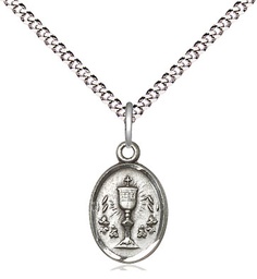 [0975SS/18S] Sterling Silver Chalice Pendant on a 18 inch Light Rhodium Light Curb chain