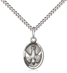 [0982SS/18S] Sterling Silver Holy Spirit Pendant on a 18 inch Light Rhodium Light Curb chain