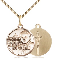 [1003GF/18G] 14kt Gold Filled Saint John Paul II Vatican Pendant on a 18 inch Gold Plate Light Curb chain