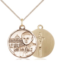 [1003GF/18GF] 14kt Gold Filled Saint John Paul II Vatican Pendant on a 18 inch Gold Filled Light Curb chain
