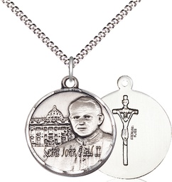 [1003SS/18S] Sterling Silver Saint John Paul II Vatican Pendant on a 18 inch Light Rhodium Light Curb chain
