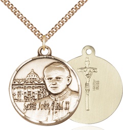 [1013GF/24GF] 14kt Gold Filled Saint John Paul II Vatican Pendant on a 24 inch Gold Filled Heavy Curb chain