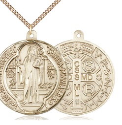 [1057GF/24GF] 14kt Gold Filled Saint Benedict Pendant on a 24 inch Gold Filled Heavy Curb chain